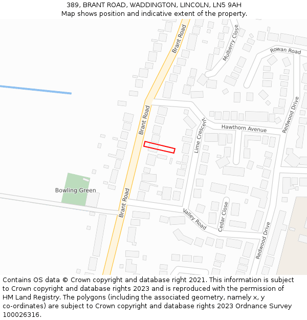 389, BRANT ROAD, WADDINGTON, LINCOLN, LN5 9AH: Location map and indicative extent of plot