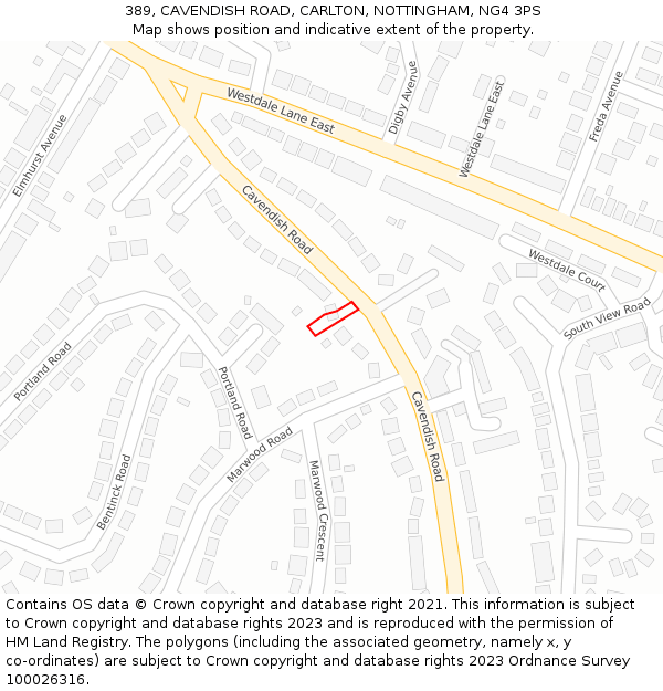 389, CAVENDISH ROAD, CARLTON, NOTTINGHAM, NG4 3PS: Location map and indicative extent of plot