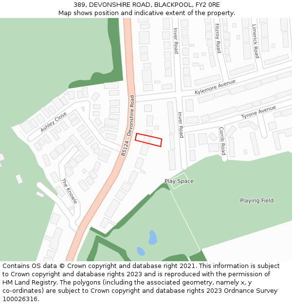 389, DEVONSHIRE ROAD, BLACKPOOL, FY2 0RE: Location map and indicative extent of plot