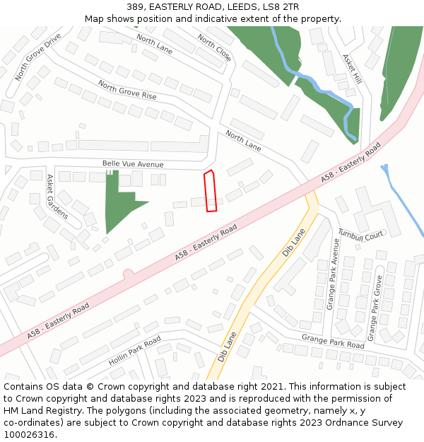 389, EASTERLY ROAD, LEEDS, LS8 2TR: Location map and indicative extent of plot