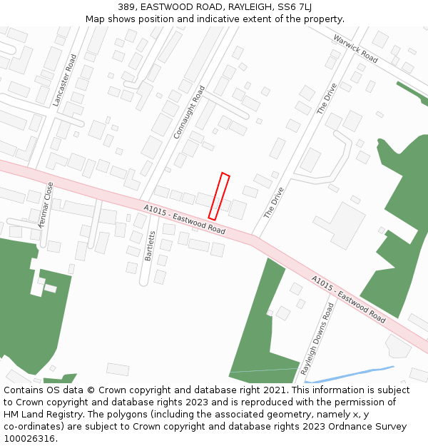 389, EASTWOOD ROAD, RAYLEIGH, SS6 7LJ: Location map and indicative extent of plot