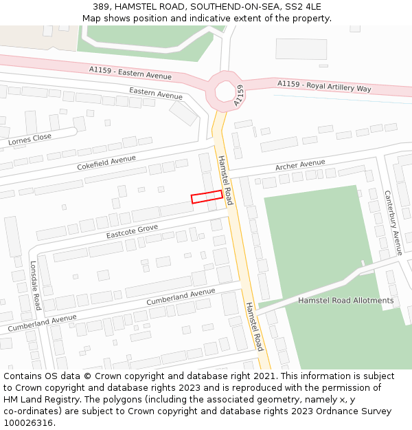 389, HAMSTEL ROAD, SOUTHEND-ON-SEA, SS2 4LE: Location map and indicative extent of plot