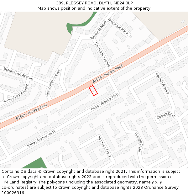 389, PLESSEY ROAD, BLYTH, NE24 3LP: Location map and indicative extent of plot