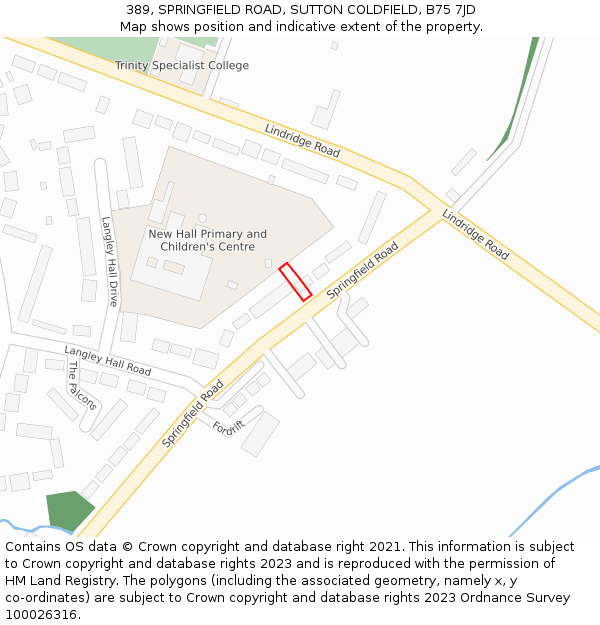 389, SPRINGFIELD ROAD, SUTTON COLDFIELD, B75 7JD: Location map and indicative extent of plot