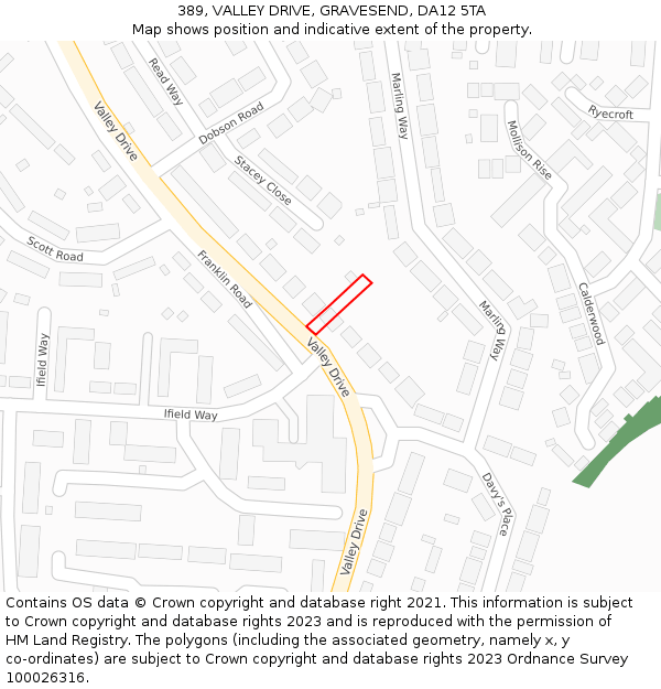 389, VALLEY DRIVE, GRAVESEND, DA12 5TA: Location map and indicative extent of plot
