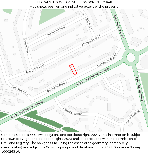 389, WESTHORNE AVENUE, LONDON, SE12 9AB: Location map and indicative extent of plot