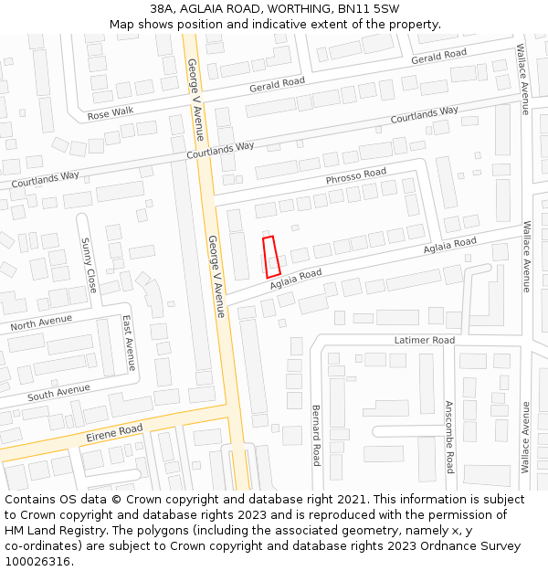 38A, AGLAIA ROAD, WORTHING, BN11 5SW: Location map and indicative extent of plot