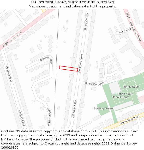 38A, GOLDIESLIE ROAD, SUTTON COLDFIELD, B73 5PQ: Location map and indicative extent of plot