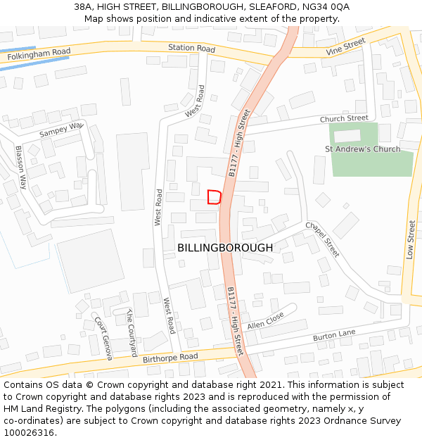 38A, HIGH STREET, BILLINGBOROUGH, SLEAFORD, NG34 0QA: Location map and indicative extent of plot