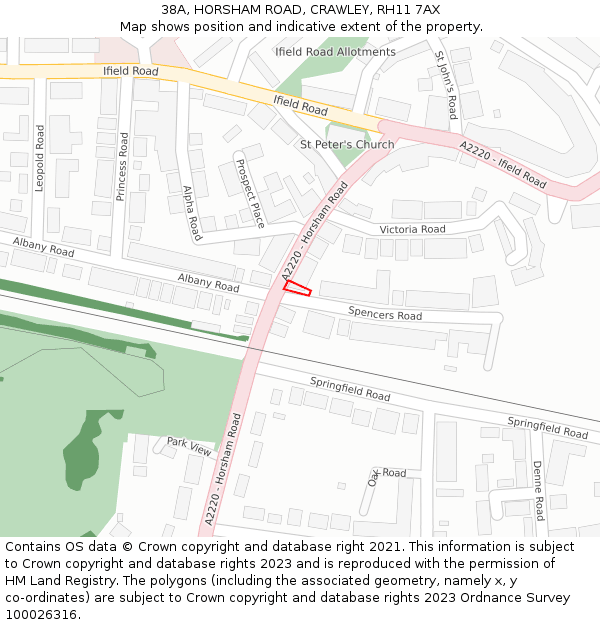 38A, HORSHAM ROAD, CRAWLEY, RH11 7AX: Location map and indicative extent of plot