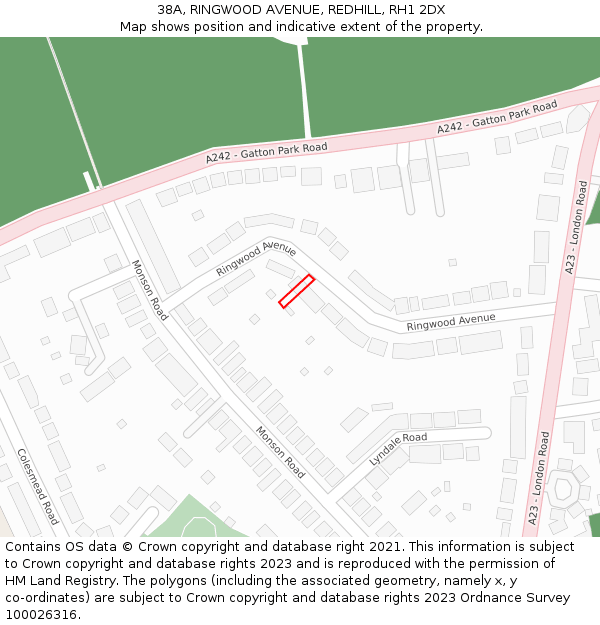 38A, RINGWOOD AVENUE, REDHILL, RH1 2DX: Location map and indicative extent of plot