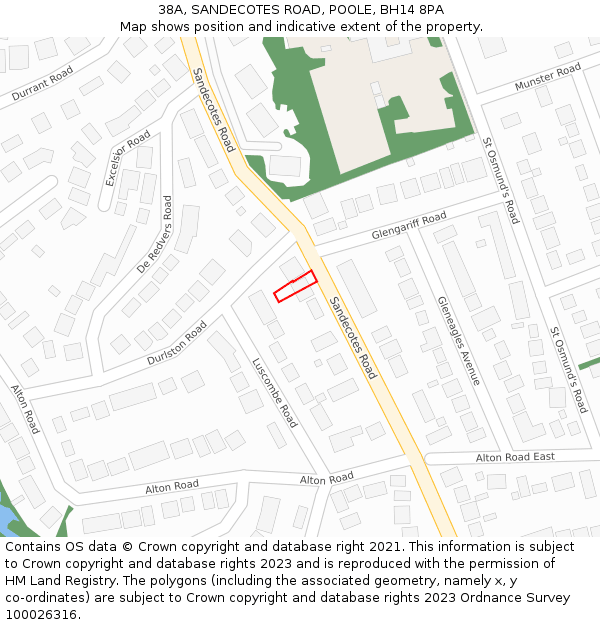 38A, SANDECOTES ROAD, POOLE, BH14 8PA: Location map and indicative extent of plot