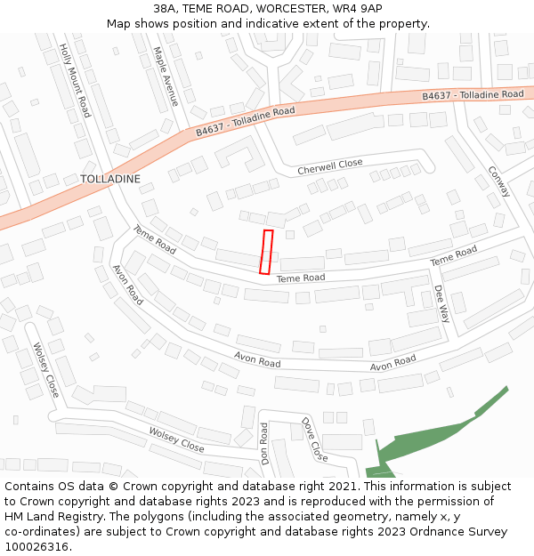 38A, TEME ROAD, WORCESTER, WR4 9AP: Location map and indicative extent of plot