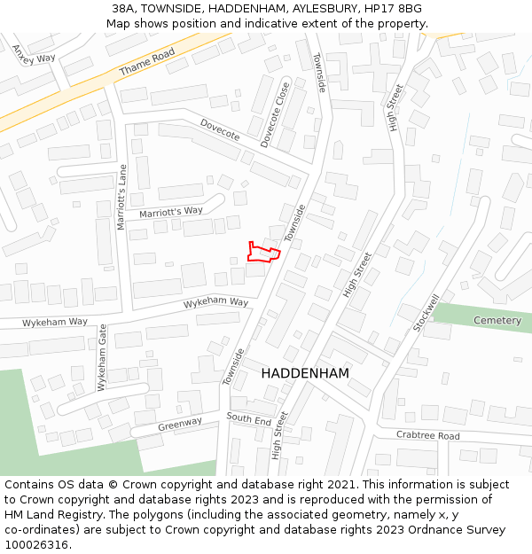 38A, TOWNSIDE, HADDENHAM, AYLESBURY, HP17 8BG: Location map and indicative extent of plot