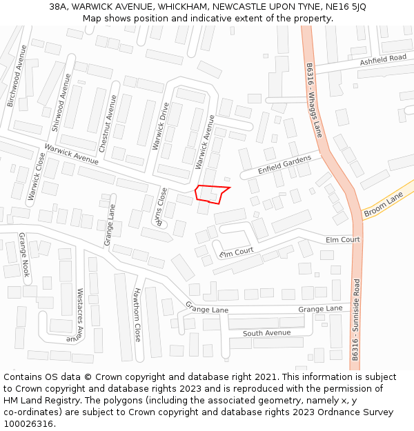 38A, WARWICK AVENUE, WHICKHAM, NEWCASTLE UPON TYNE, NE16 5JQ: Location map and indicative extent of plot