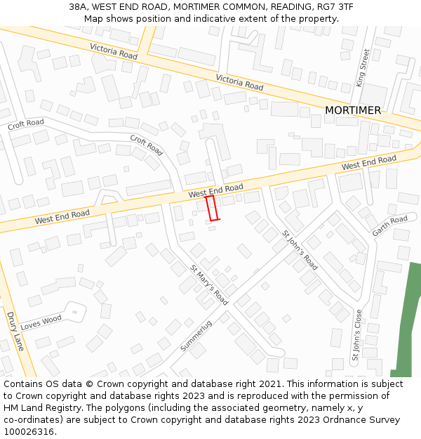 38A, WEST END ROAD, MORTIMER COMMON, READING, RG7 3TF: Location map and indicative extent of plot