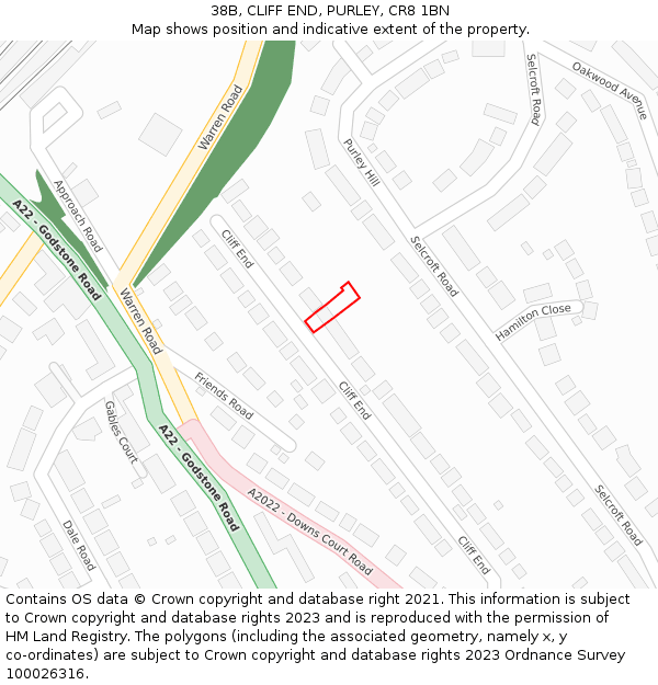 38B, CLIFF END, PURLEY, CR8 1BN: Location map and indicative extent of plot