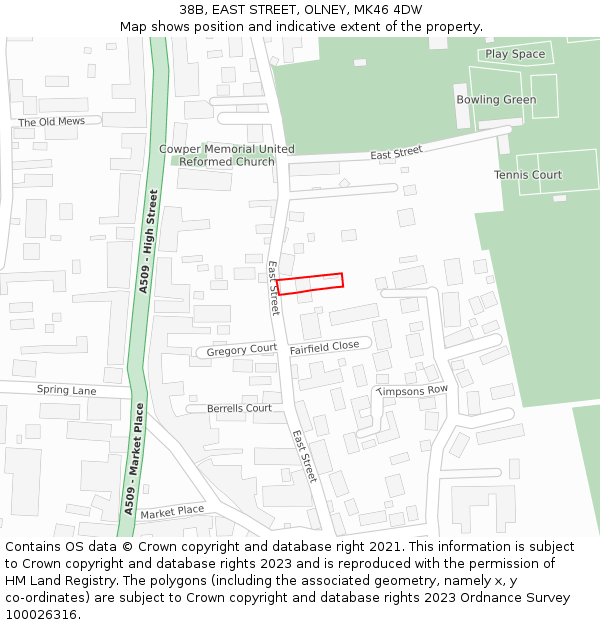 38B, EAST STREET, OLNEY, MK46 4DW: Location map and indicative extent of plot