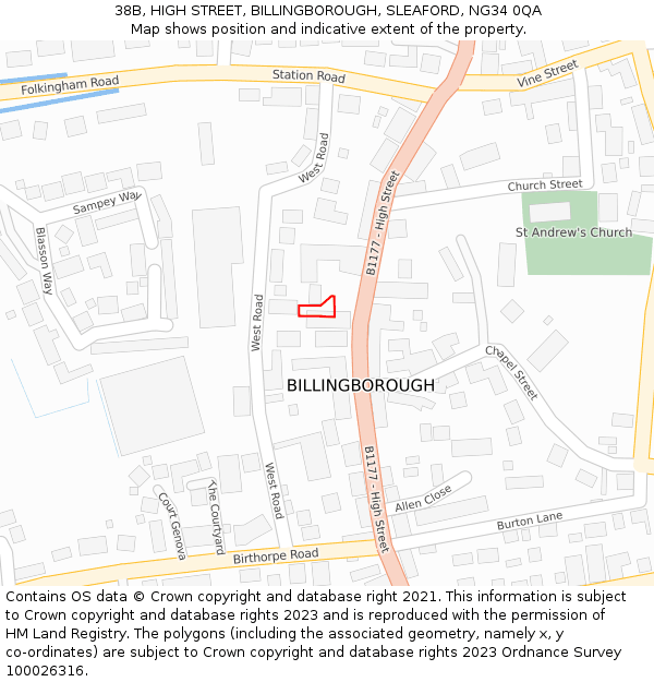 38B, HIGH STREET, BILLINGBOROUGH, SLEAFORD, NG34 0QA: Location map and indicative extent of plot