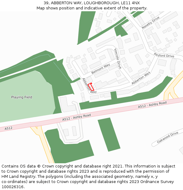 39, ABBERTON WAY, LOUGHBOROUGH, LE11 4NX: Location map and indicative extent of plot