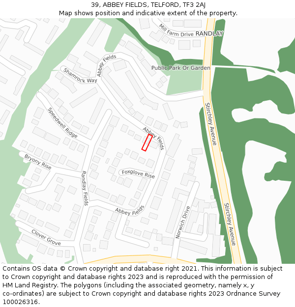 39, ABBEY FIELDS, TELFORD, TF3 2AJ: Location map and indicative extent of plot
