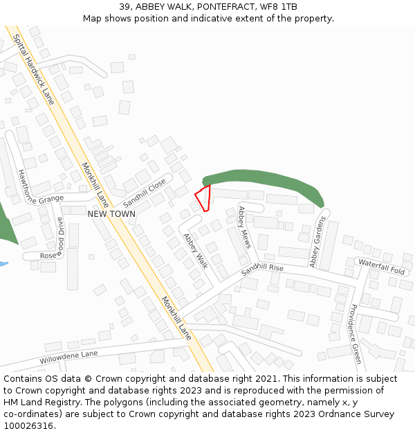 39, ABBEY WALK, PONTEFRACT, WF8 1TB: Location map and indicative extent of plot