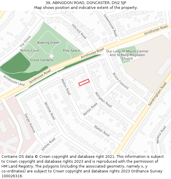 39, ABINGDON ROAD, DONCASTER, DN2 5JP: Location map and indicative extent of plot