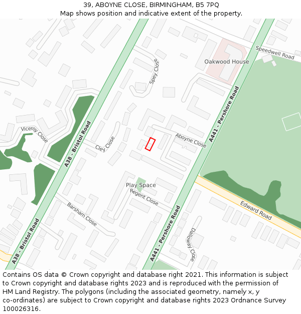 39, ABOYNE CLOSE, BIRMINGHAM, B5 7PQ: Location map and indicative extent of plot