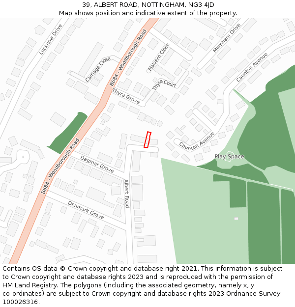 39, ALBERT ROAD, NOTTINGHAM, NG3 4JD: Location map and indicative extent of plot