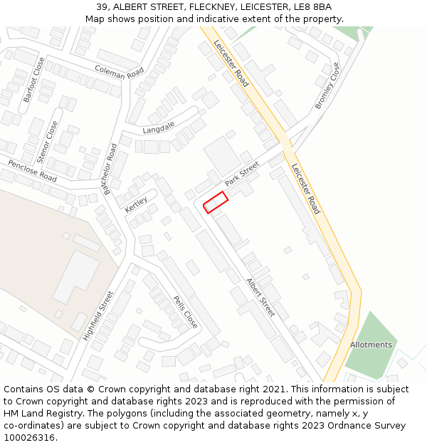 39, ALBERT STREET, FLECKNEY, LEICESTER, LE8 8BA: Location map and indicative extent of plot