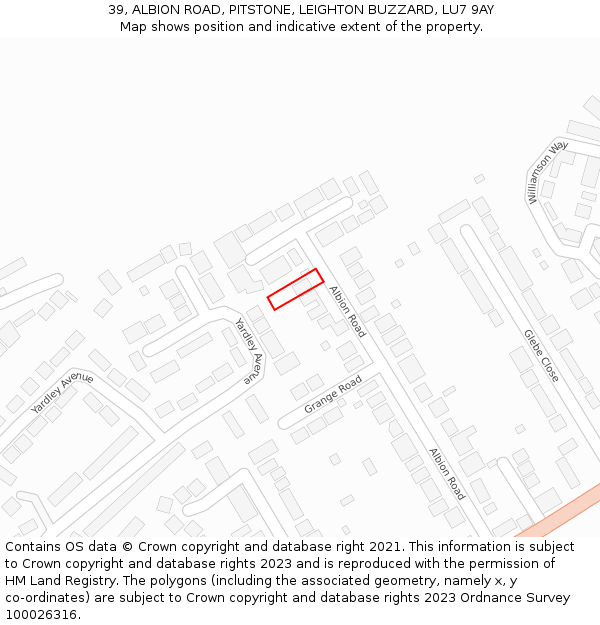 39, ALBION ROAD, PITSTONE, LEIGHTON BUZZARD, LU7 9AY: Location map and indicative extent of plot