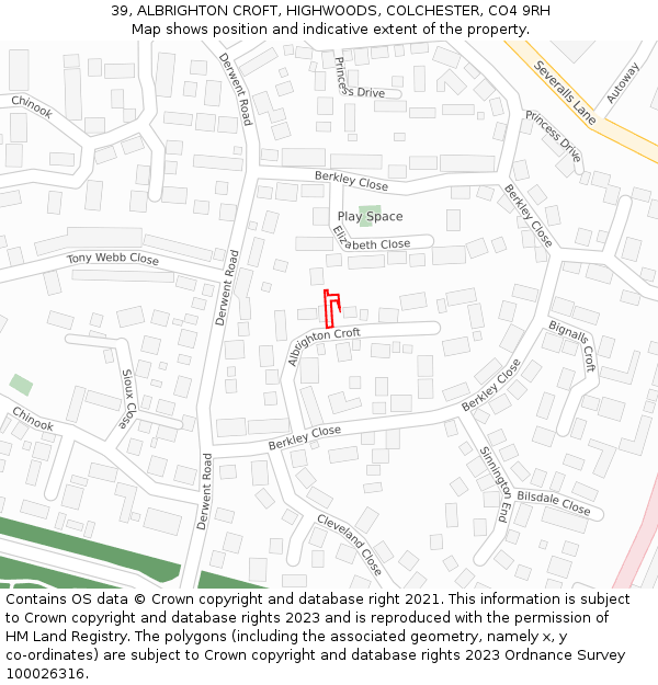 39, ALBRIGHTON CROFT, HIGHWOODS, COLCHESTER, CO4 9RH: Location map and indicative extent of plot