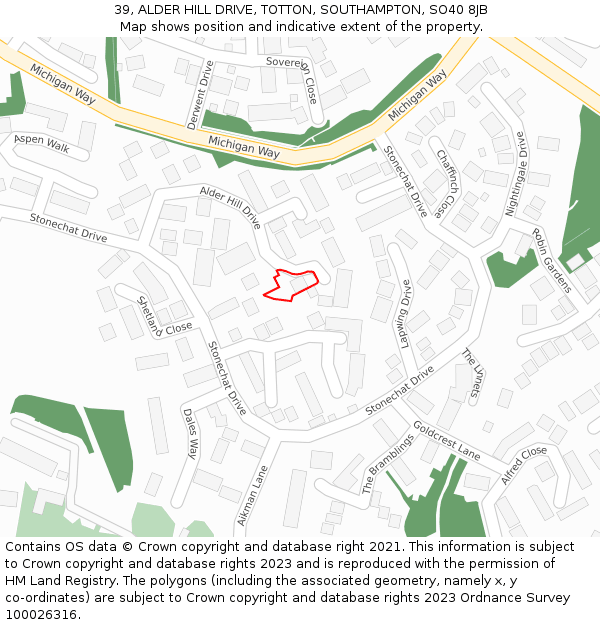 39, ALDER HILL DRIVE, TOTTON, SOUTHAMPTON, SO40 8JB: Location map and indicative extent of plot