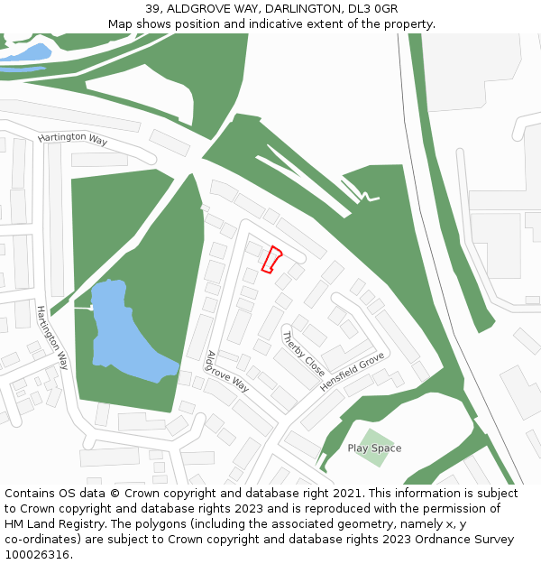39, ALDGROVE WAY, DARLINGTON, DL3 0GR: Location map and indicative extent of plot