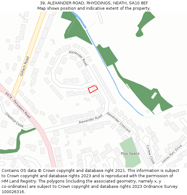 39, ALEXANDER ROAD, RHYDDINGS, NEATH, SA10 8EF: Location map and indicative extent of plot