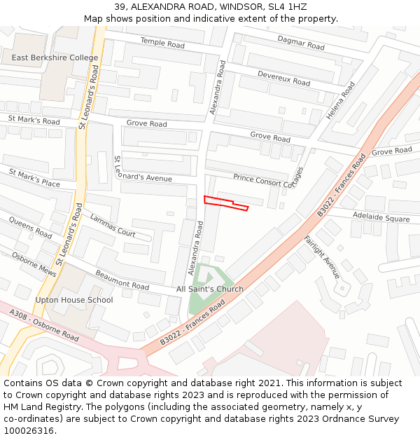 39, ALEXANDRA ROAD, WINDSOR, SL4 1HZ: Location map and indicative extent of plot