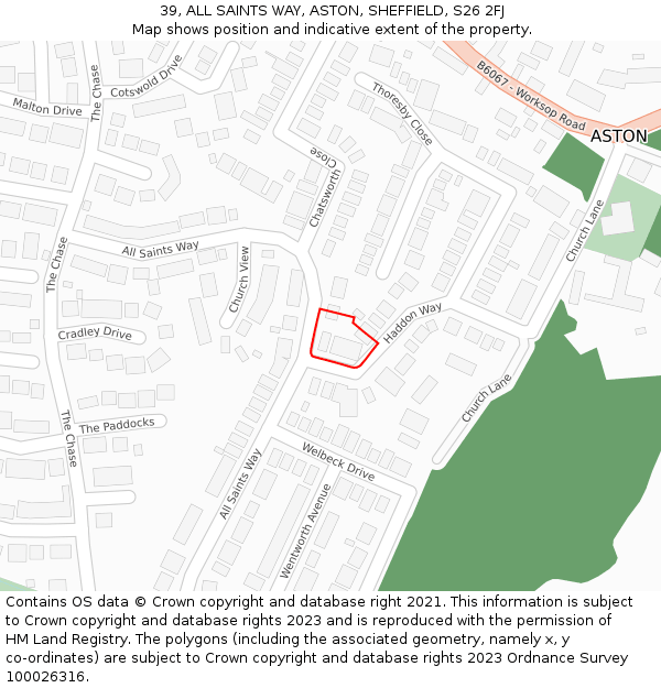 39, ALL SAINTS WAY, ASTON, SHEFFIELD, S26 2FJ: Location map and indicative extent of plot