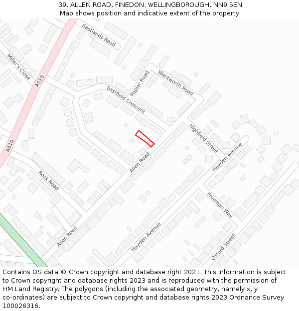 39, ALLEN ROAD, FINEDON, WELLINGBOROUGH, NN9 5EN: Location map and indicative extent of plot