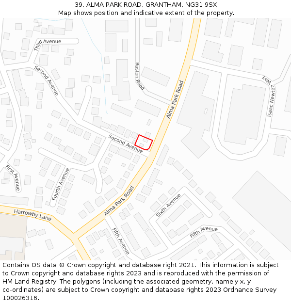 39, ALMA PARK ROAD, GRANTHAM, NG31 9SX: Location map and indicative extent of plot