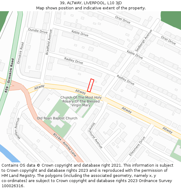 39, ALTWAY, LIVERPOOL, L10 3JD: Location map and indicative extent of plot
