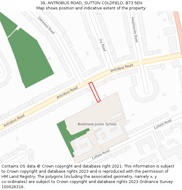 39, ANTROBUS ROAD, SUTTON COLDFIELD, B73 5EN: Location map and indicative extent of plot