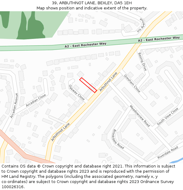 39, ARBUTHNOT LANE, BEXLEY, DA5 1EH: Location map and indicative extent of plot