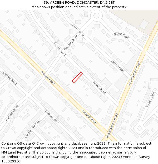 39, ARDEEN ROAD, DONCASTER, DN2 5ET: Location map and indicative extent of plot