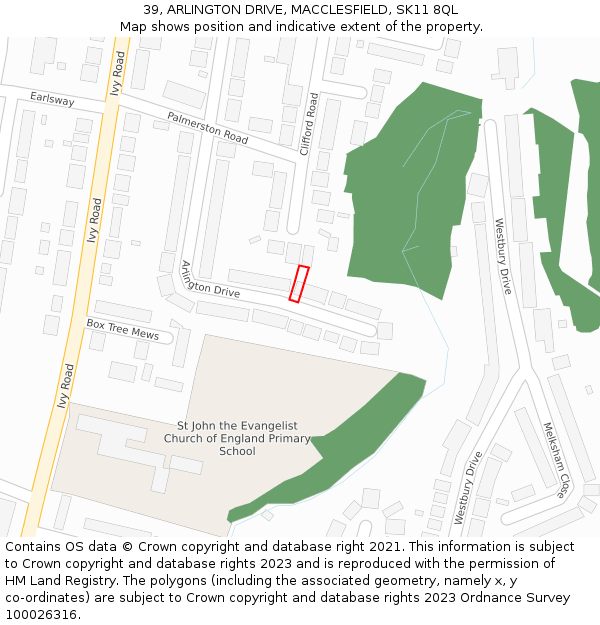 39, ARLINGTON DRIVE, MACCLESFIELD, SK11 8QL: Location map and indicative extent of plot