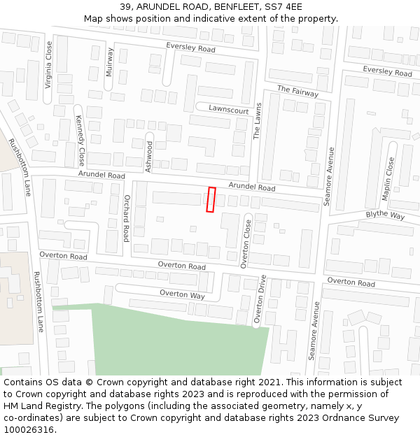 39, ARUNDEL ROAD, BENFLEET, SS7 4EE: Location map and indicative extent of plot