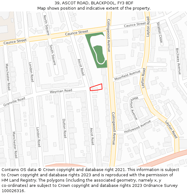 39, ASCOT ROAD, BLACKPOOL, FY3 8DF: Location map and indicative extent of plot