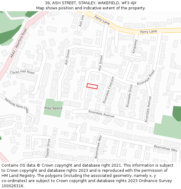 39, ASH STREET, STANLEY, WAKEFIELD, WF3 4JX: Location map and indicative extent of plot