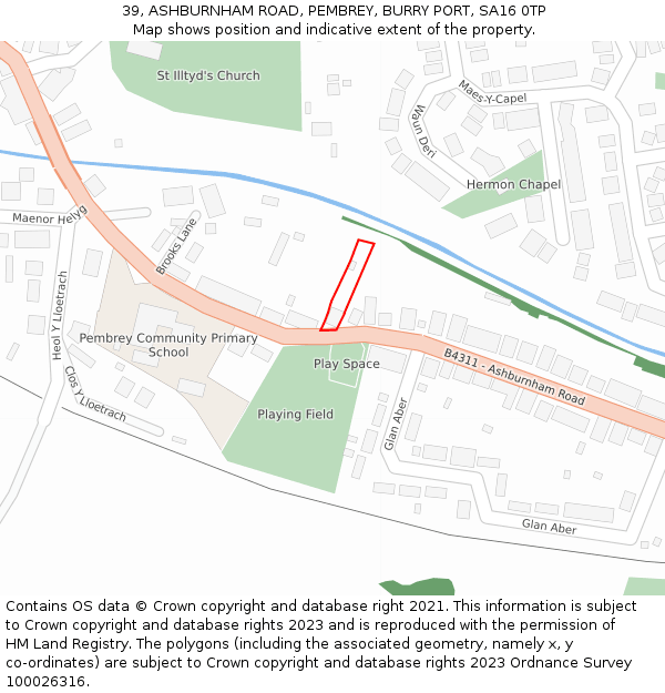 39, ASHBURNHAM ROAD, PEMBREY, BURRY PORT, SA16 0TP: Location map and indicative extent of plot