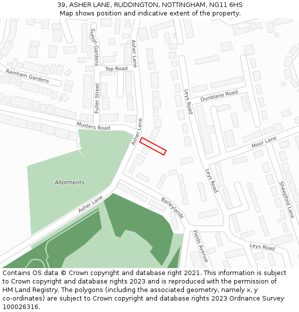 39, ASHER LANE, RUDDINGTON, NOTTINGHAM, NG11 6HS: Location map and indicative extent of plot