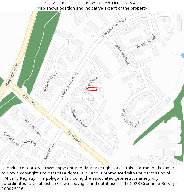 39, ASHTREE CLOSE, NEWTON AYCLIFFE, DL5 4FD: Location map and indicative extent of plot